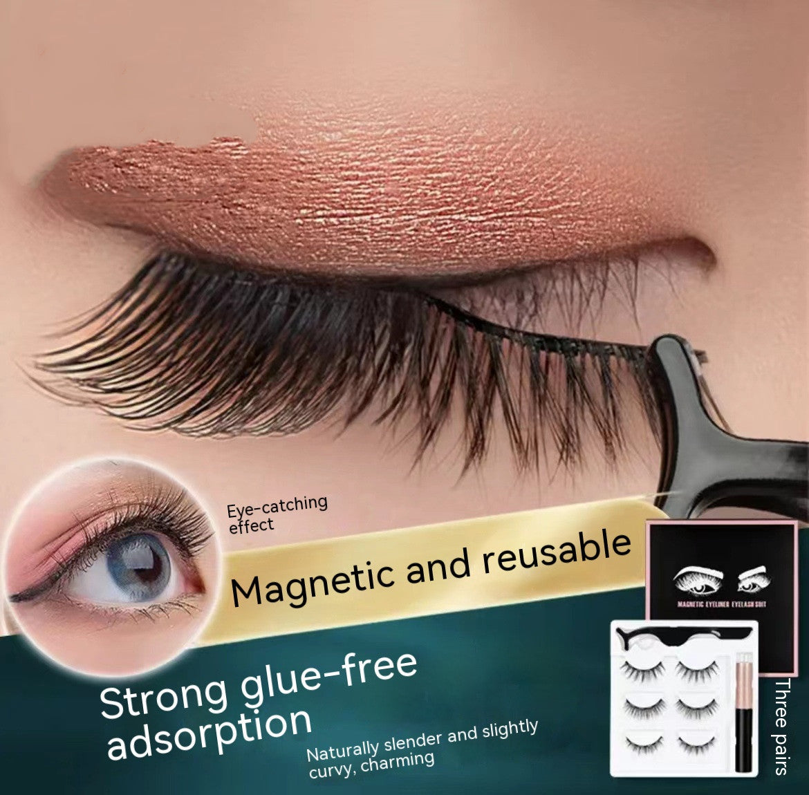 Liquid Eyeliner Magnetic False Eyelashes Set Five Pairs Of Glue-free Magnetic Eyelashes