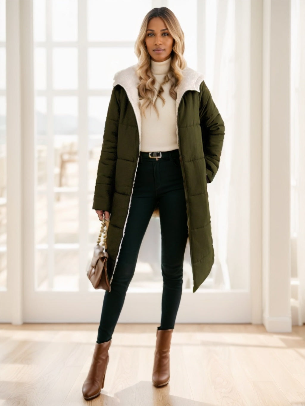 Women's Winter Long Sleeve Zip Up Hooded Cotton Padded Coat iTouch Exclusive Boutique