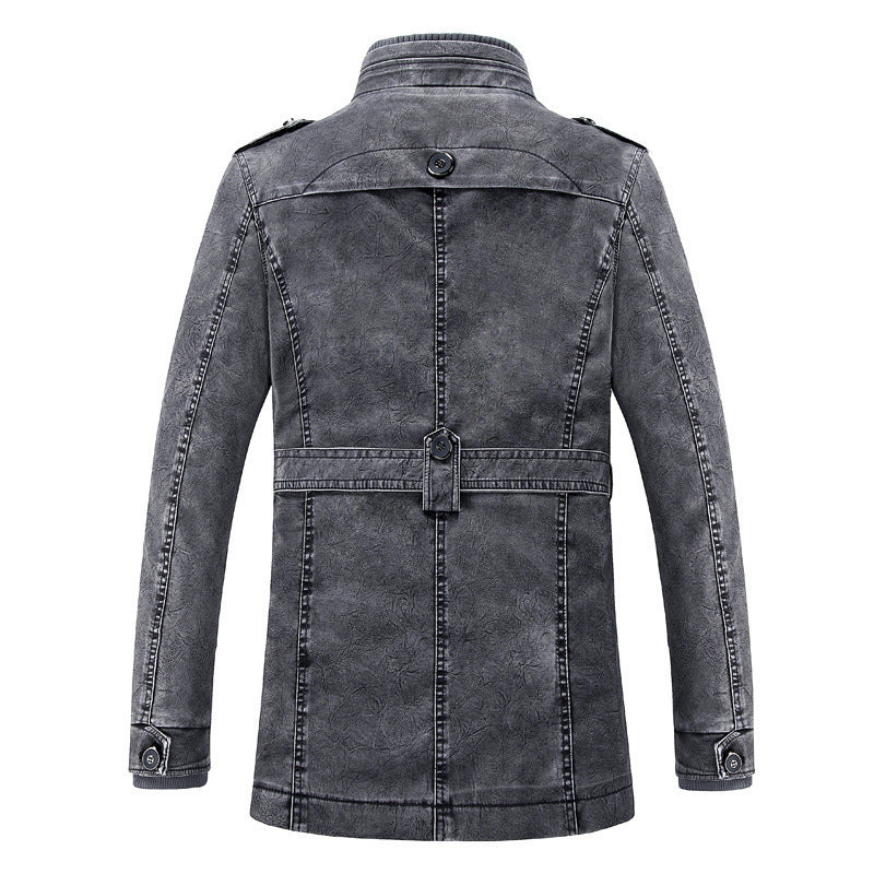 Men's Casual Stand Up Collar Korean Version PU Leather Jacket