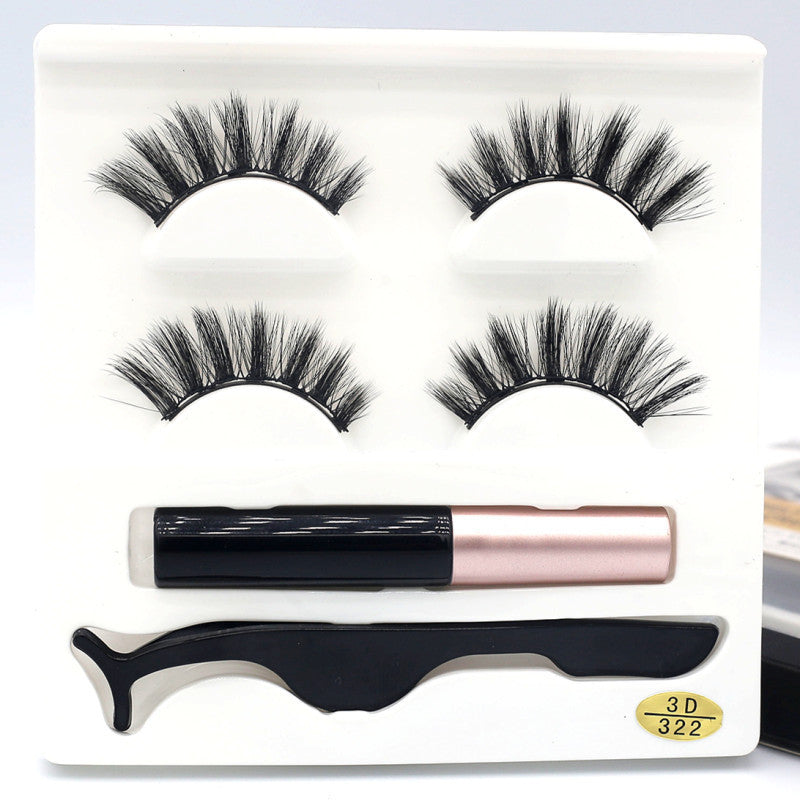 European And American Foreign Trade Manufacturers Two Pairs of Thick Magnetic Eyeliner Set 3D Magnet False Eyelashes Direct Supply