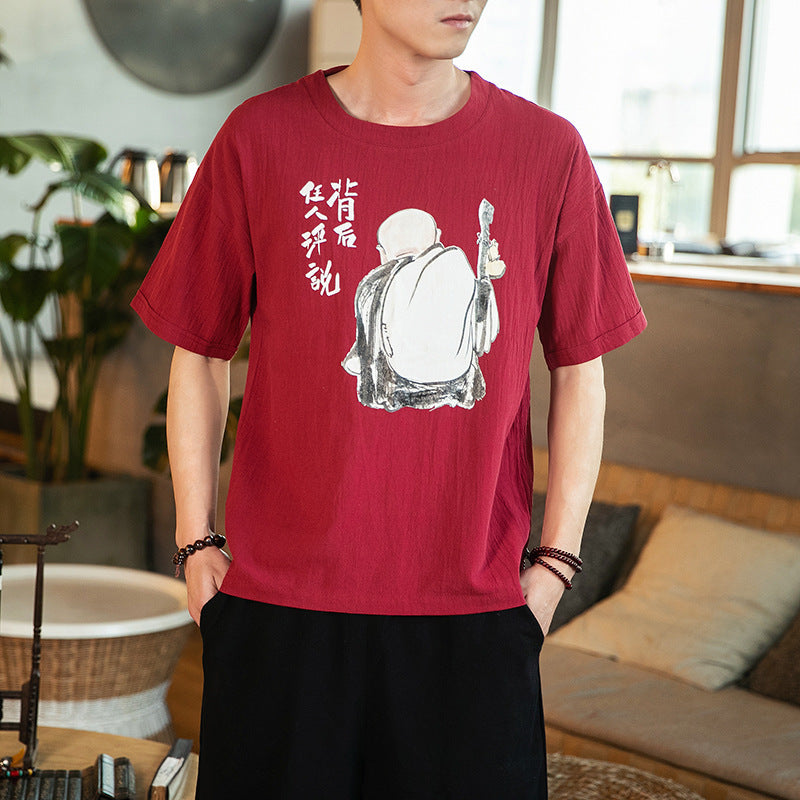 Cotton printed short-sleeved men's plus size loose fat
