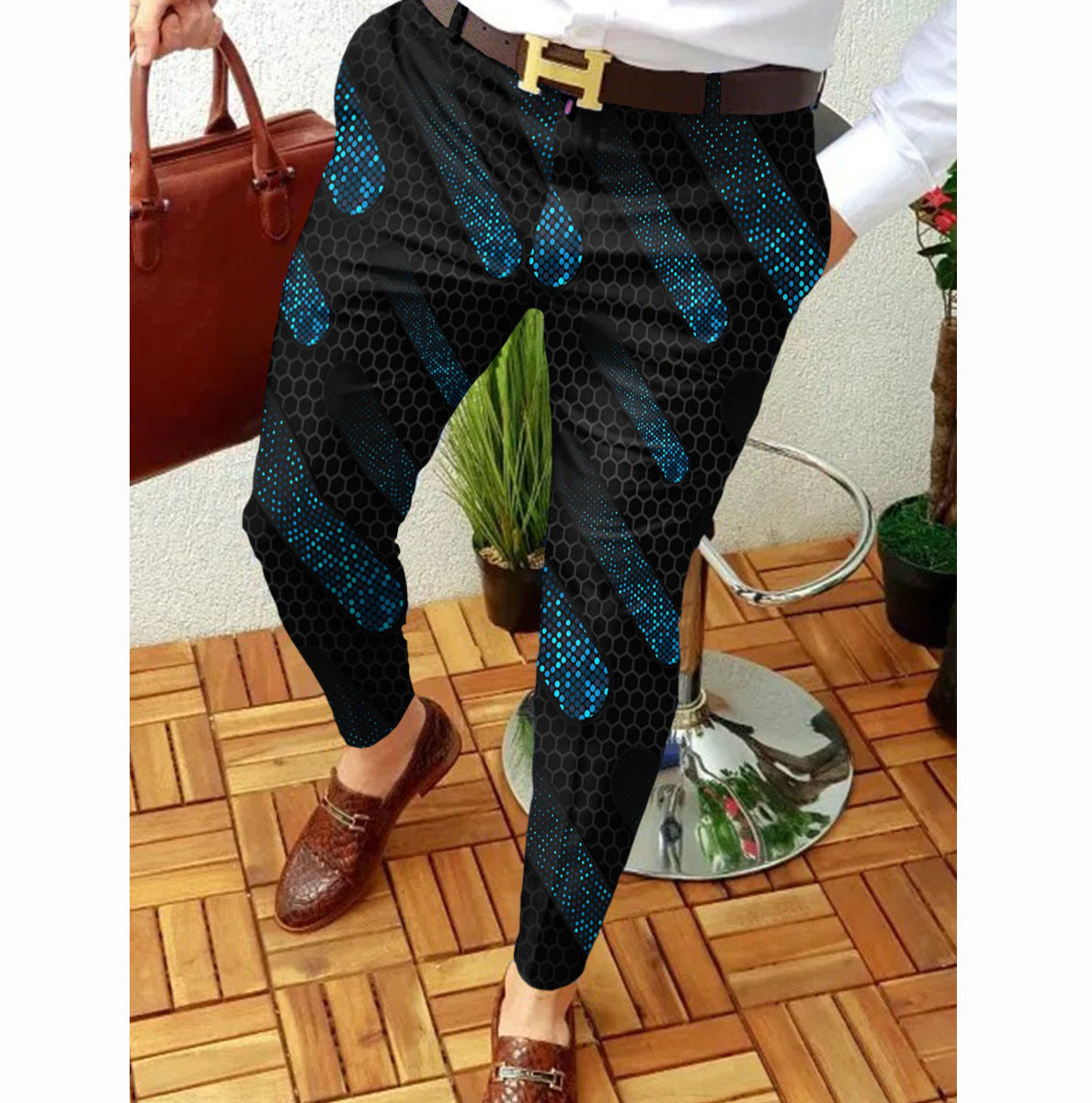 Casual Abstract Contrast Micro-stretch Trousers