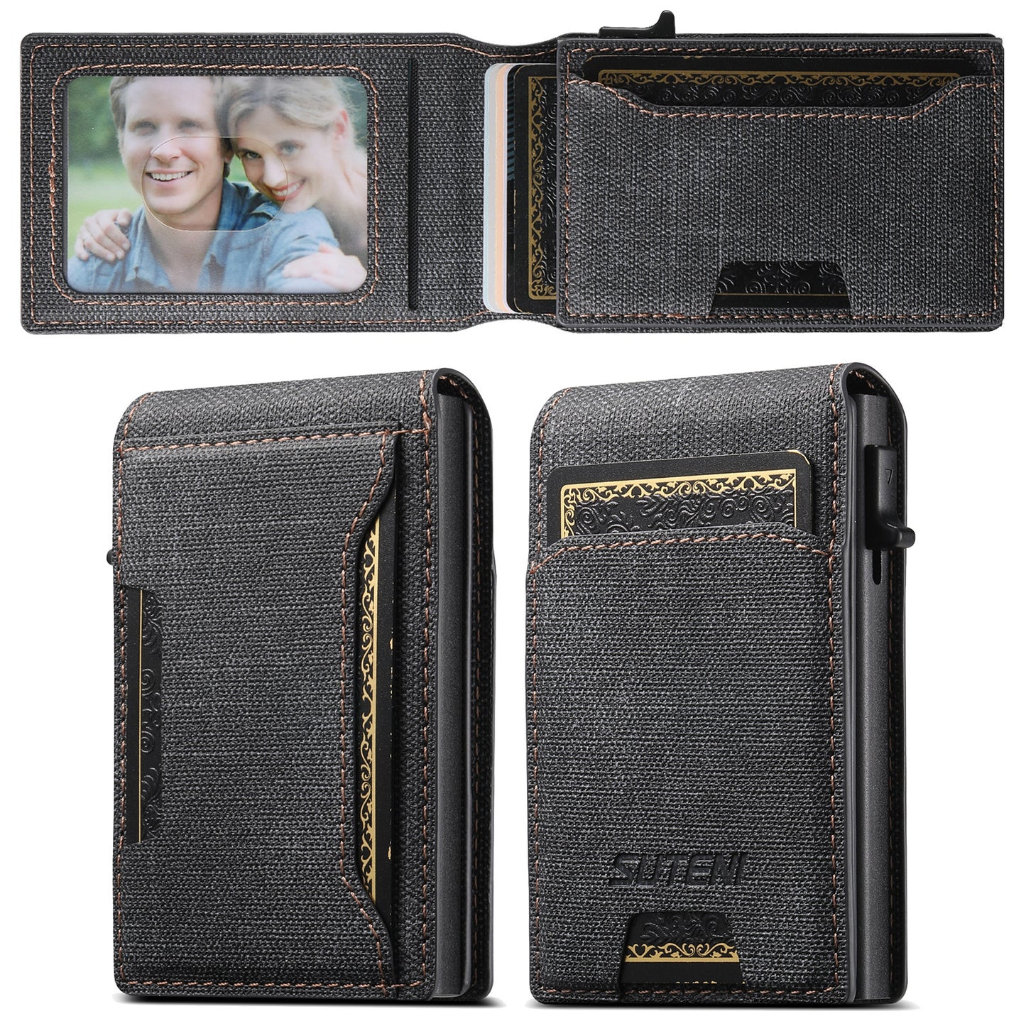 Men's Denim Grain Frosted Leather Card Box Wallet