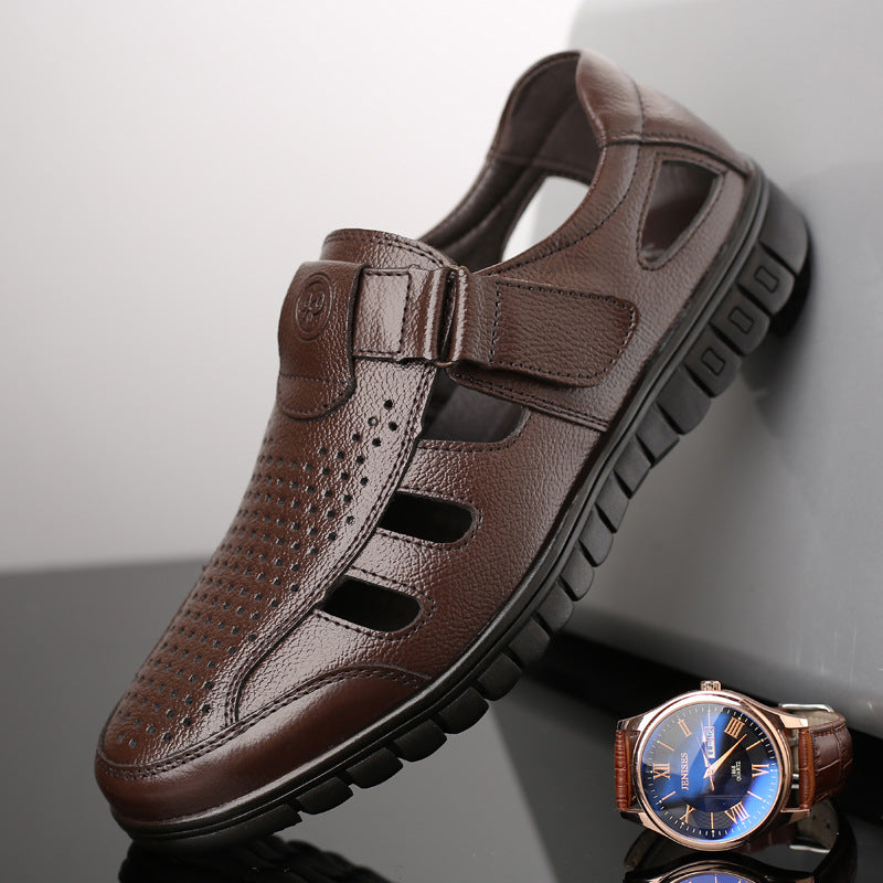 Men's leather hollow breathable sandals