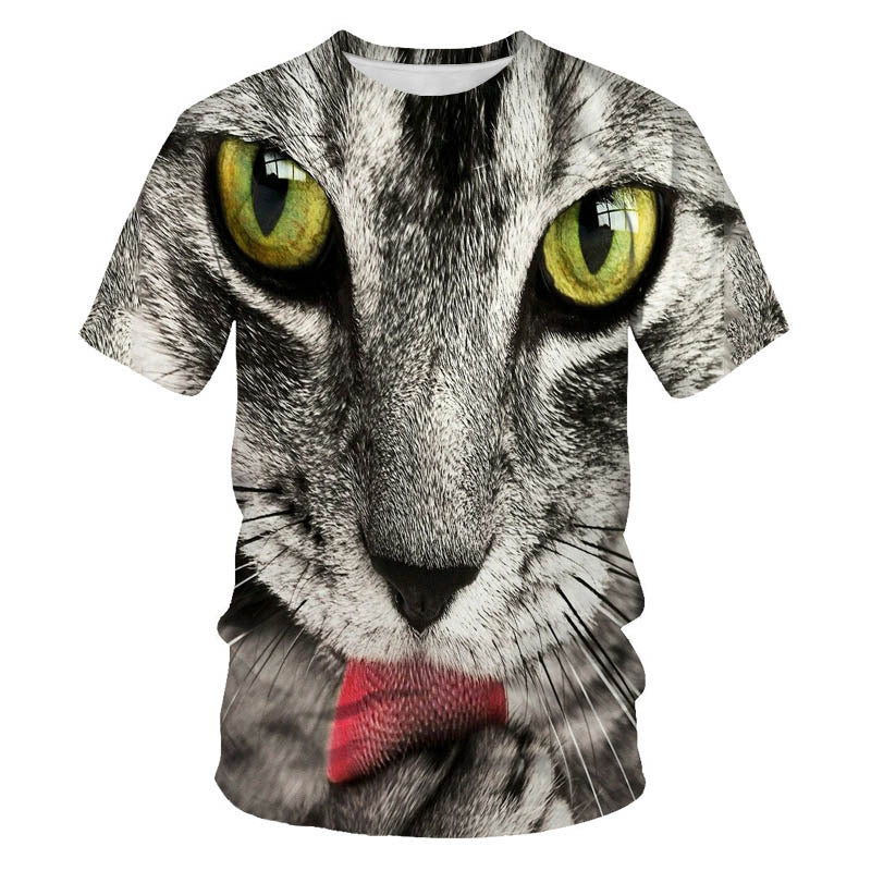 Digital Print Short Sleeve Cute Cat Men's T-shirt