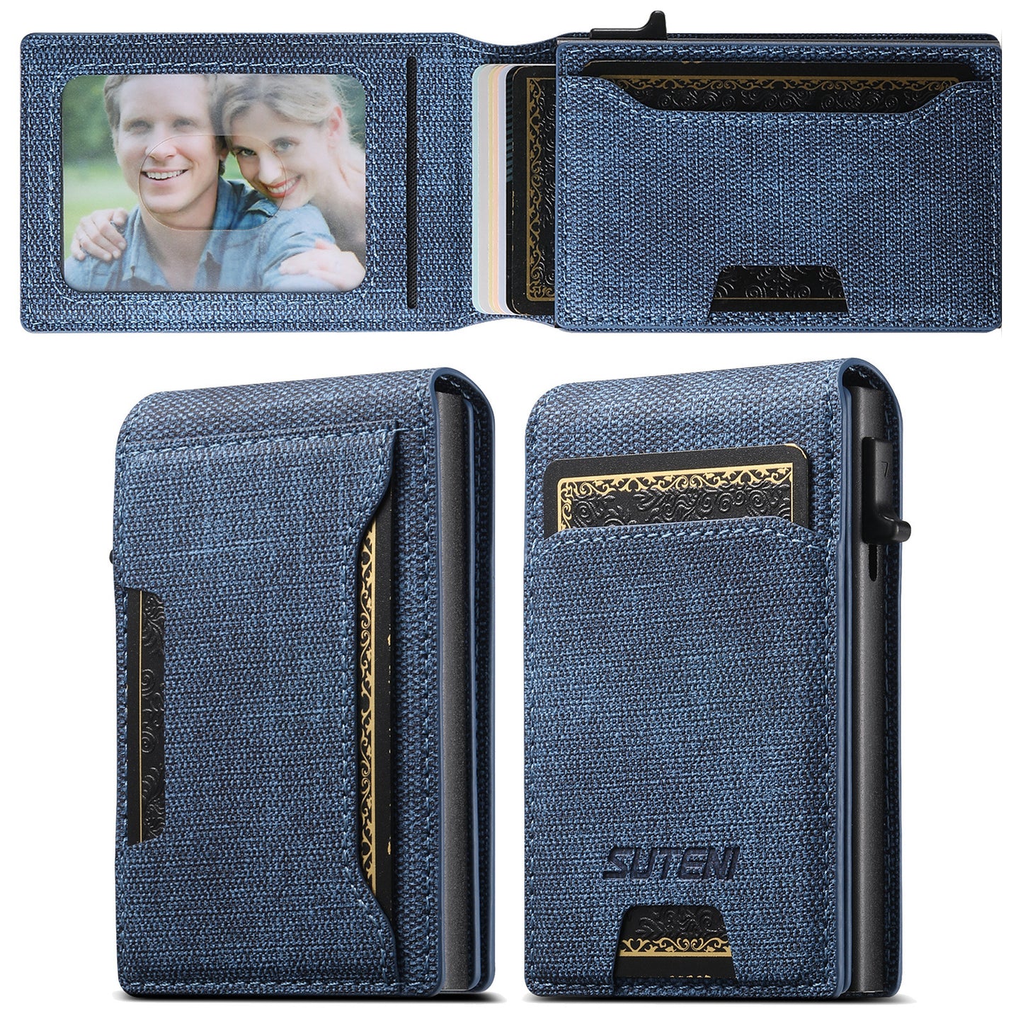 Men's Denim Grain Frosted Leather Card Box Wallet