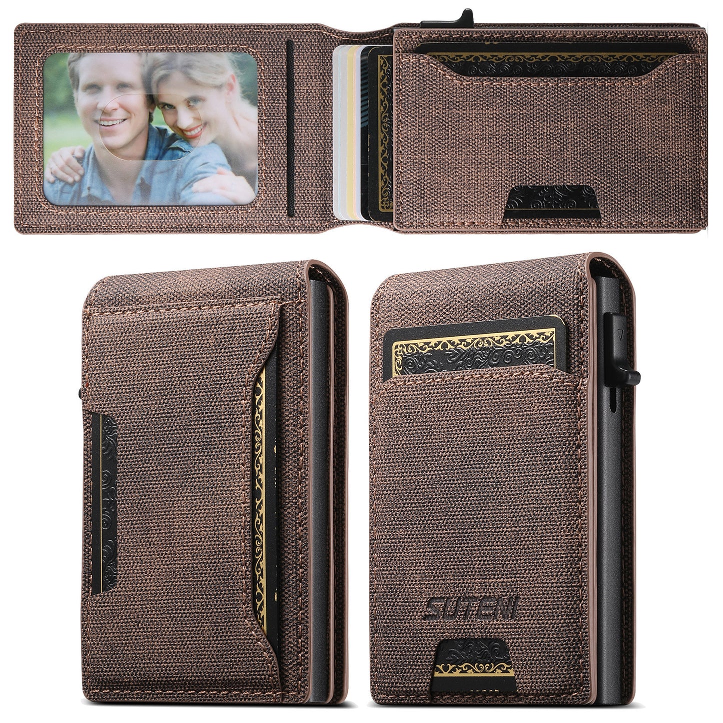 Men's Denim Grain Frosted Leather Card Box Wallet
