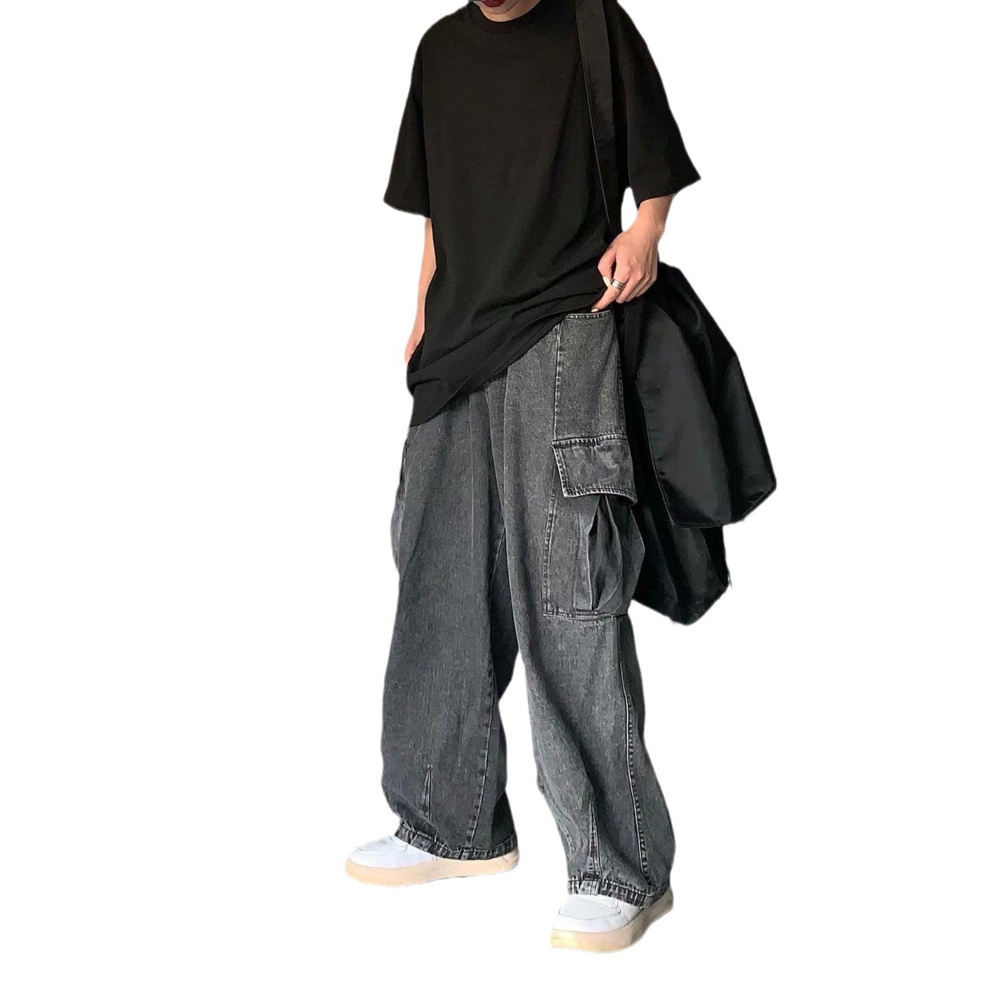 Street Retro Drape Large Loose Pockets Cargo Jeans