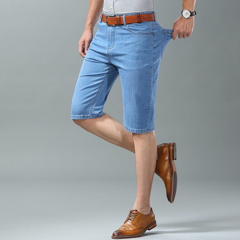 Thin Ice Silk Men's Stretch 7-quarter Denim Shorts
