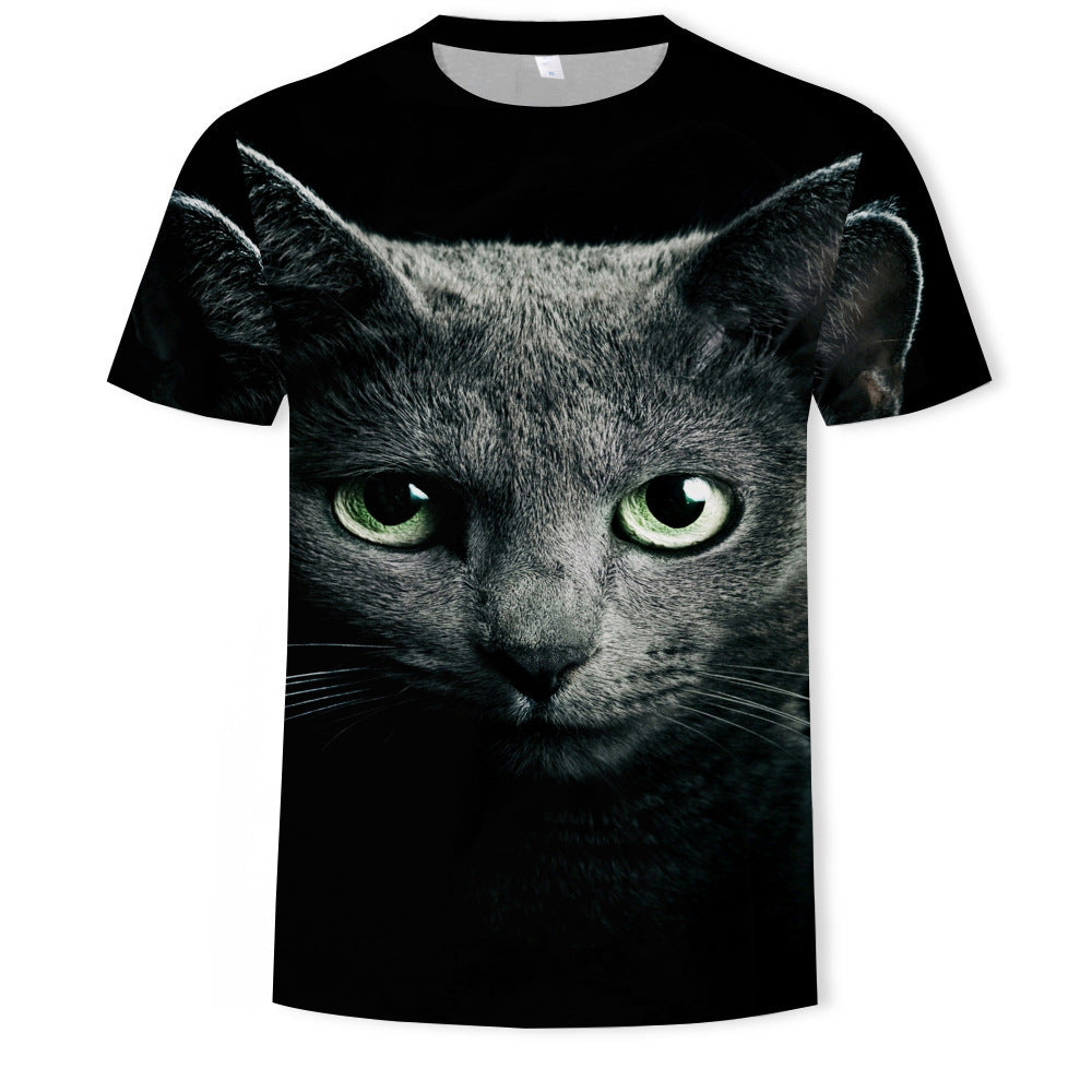Digital Print Short Sleeve Cute Cat Men's T-shirt