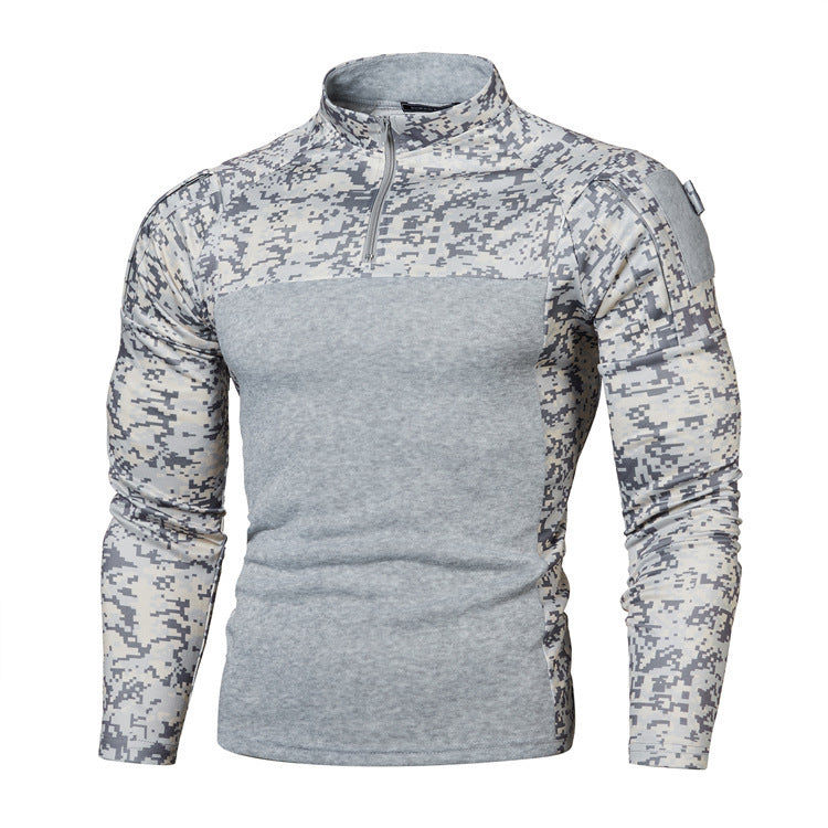 Camouflage panel zipper T-shirt