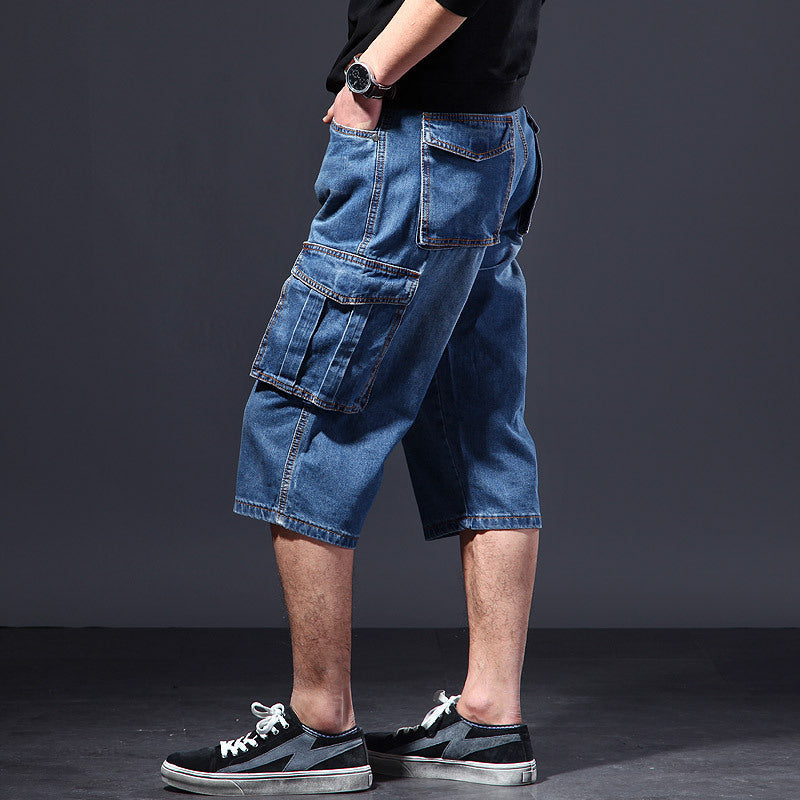 Summer Thin Loose Multi-pocket Workwear Cropped Pants Casual Jeans