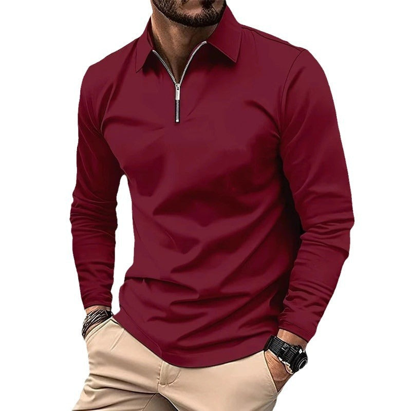 Zipper Men's Solid Color Long Sleeve Sports Polo Shirt iTouch Exclusive Boutique