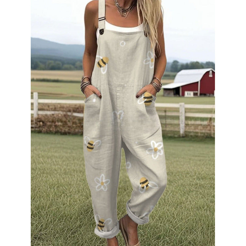 Women's Vintage Print Jumpsuit Loose Sleeveless Design Sexy
