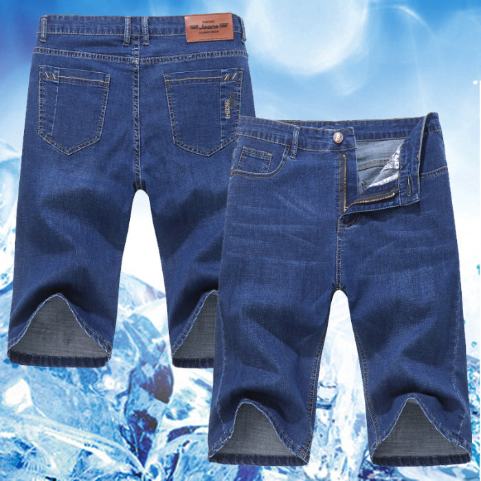Thin Ice Silk Men's Stretch 7-quarter Denim Shorts