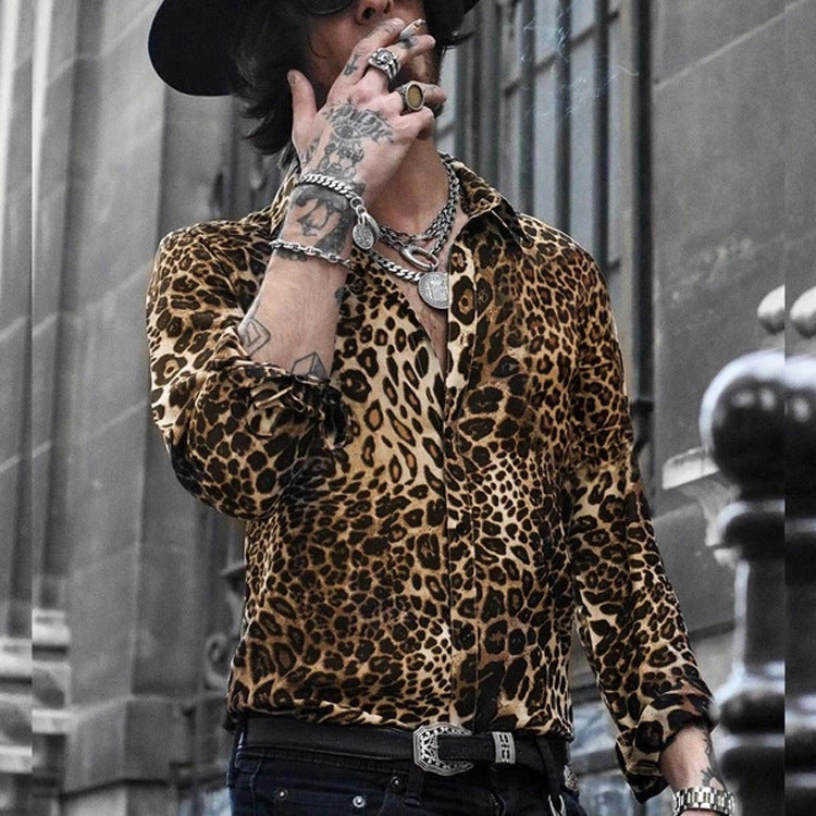 Men's Shirt Leopard Print Long Sleeve Shirt
