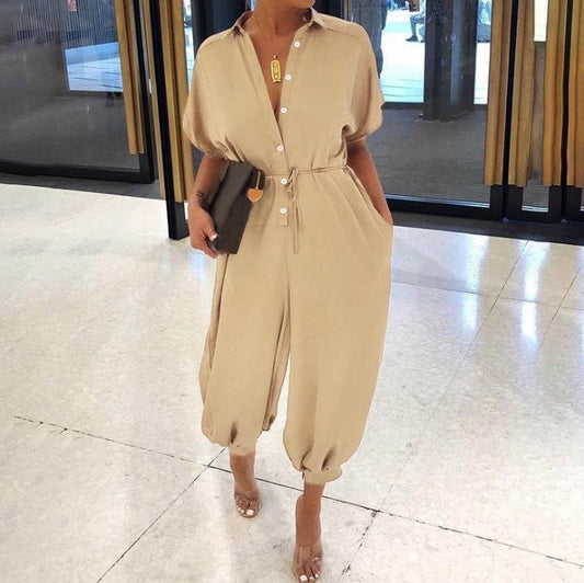 Retro women's short-sleeved button casual pants iTouch Exclusive Boutique