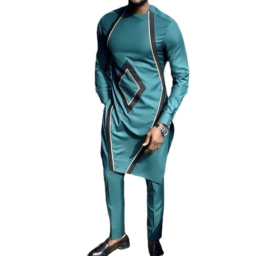 Men's Long-sleeved Loose Mid-length Top Pants Suit