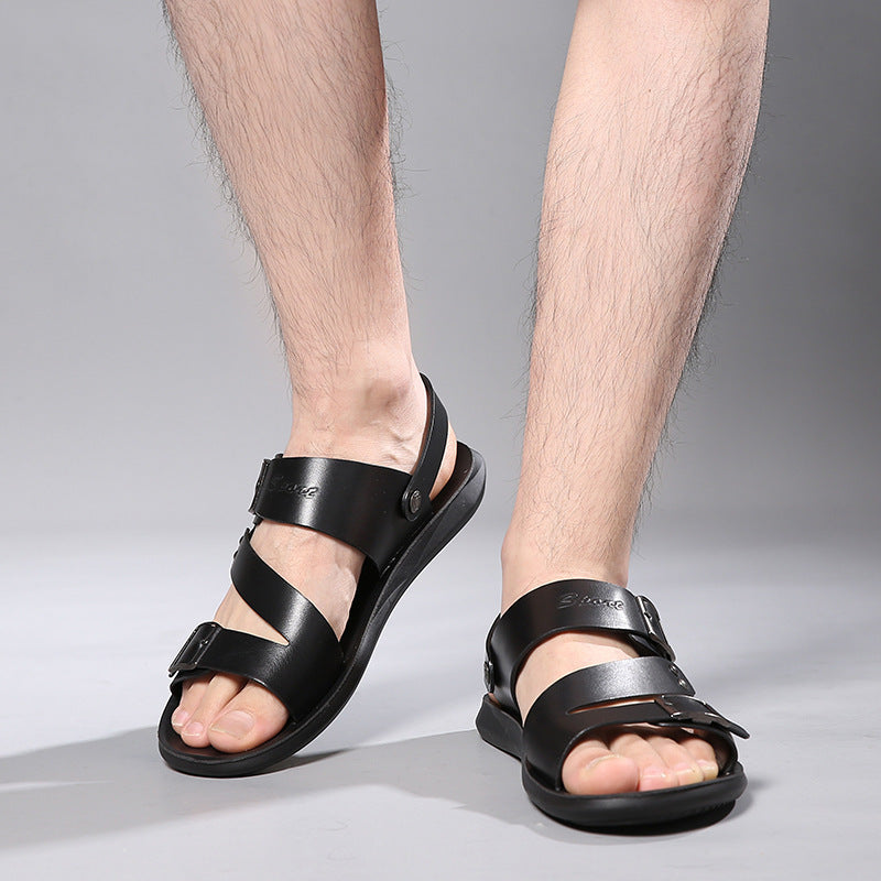 Two-layer Leather Casual Fashion Beach Shoes Thick-soled Sandals Men's Dual-use Sandals And Slippers