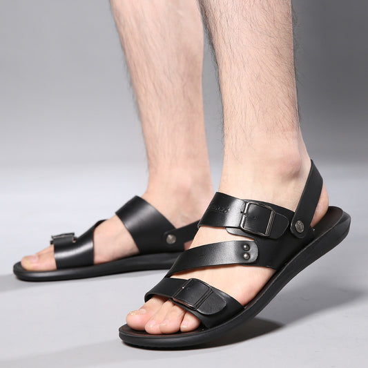 Two-layer Leather Casual Fashion Beach Shoes Thick-soled Sandals Men's Dual-use Sandals And Slippers