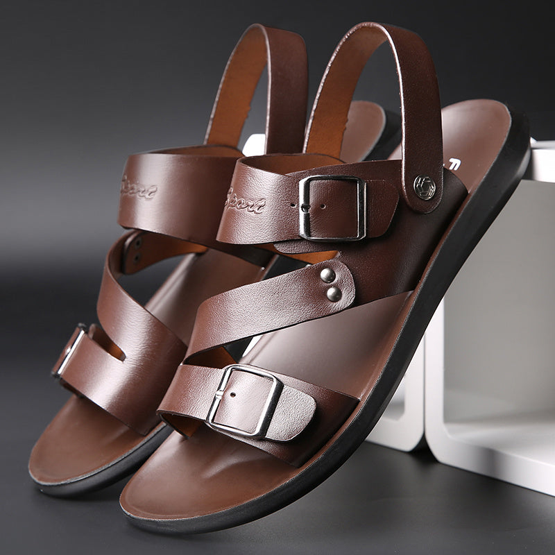 Two-layer Leather Casual Fashion Beach Shoes Thick-soled Sandals Men's Dual-use Sandals And Slippers