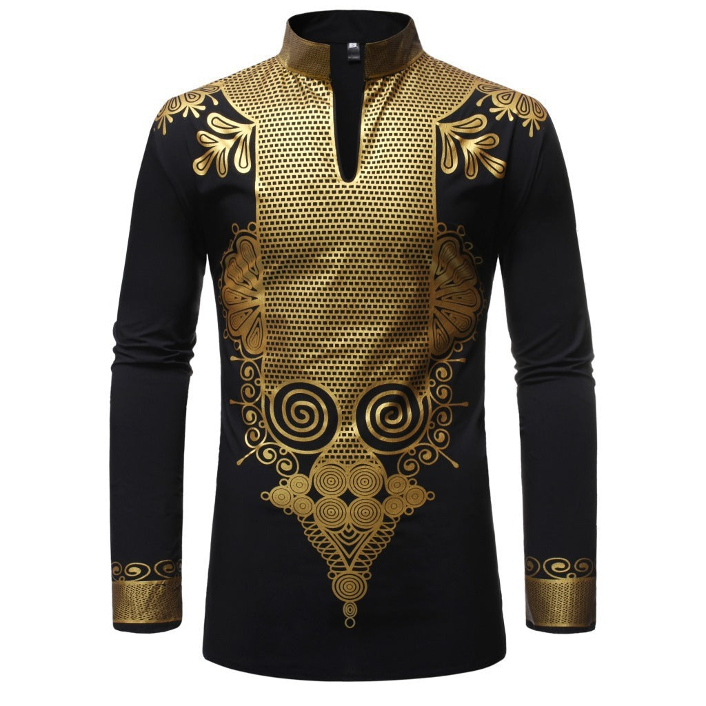 African Style Bronzing Stand Collar Long Sleeves