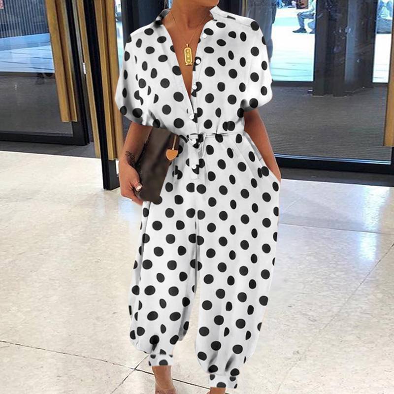 Retro women's short-sleeved button casual pants iTouch Exclusive Boutique