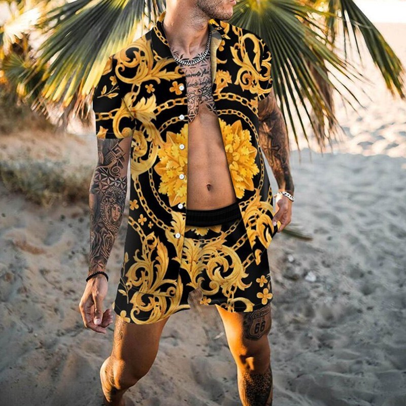Men's Shirt Casual Loose Short Sleeves Shorts Beach Suit