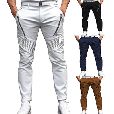 Men's Fashion Street Daily Solid Color Zipper Pleated Slim Fit Stretch Pencil Skinny Pants iTouch Exclusive Boutique