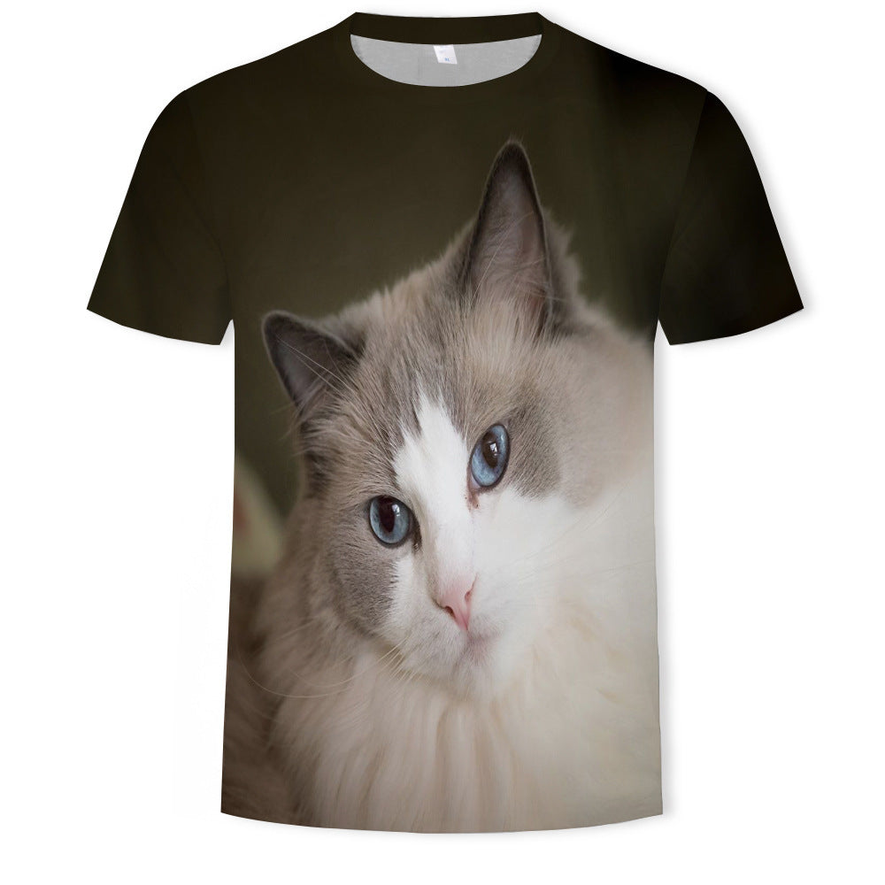 Digital Print Short Sleeve Cute Cat Men's T-shirt