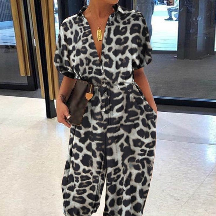 Retro women's short-sleeved button casual pants iTouch Exclusive Boutique