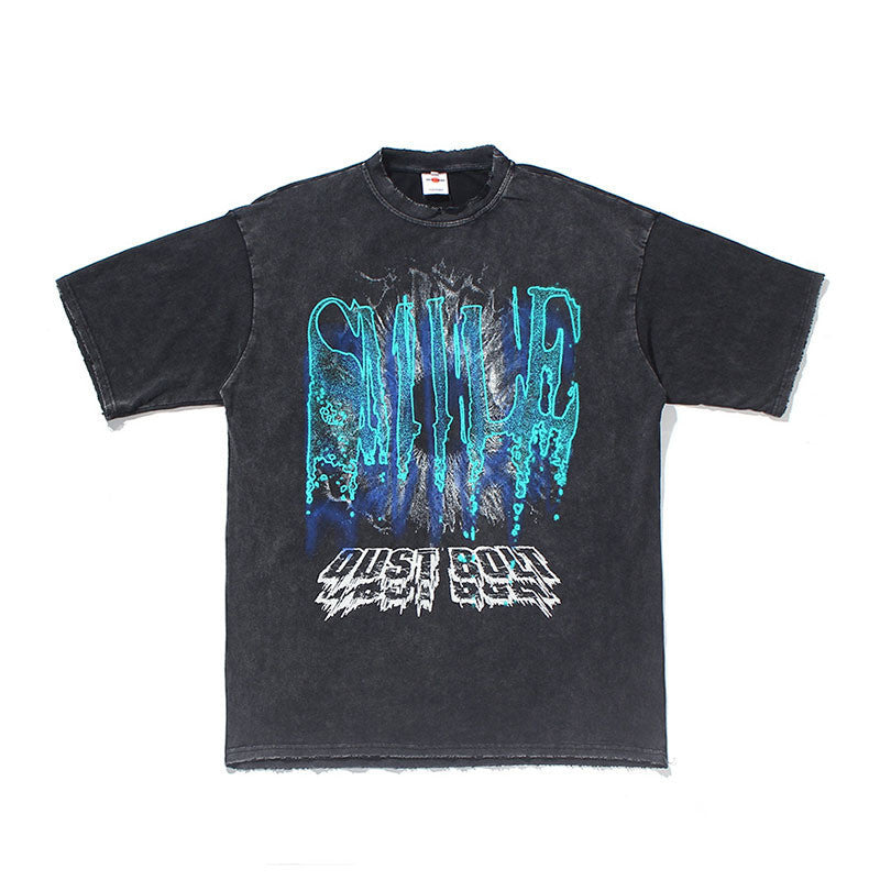 Loose Retro High Street Half Sleeve Short Sleeve