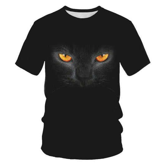 Digital Print Short Sleeve Cute Cat Men's T-shirt