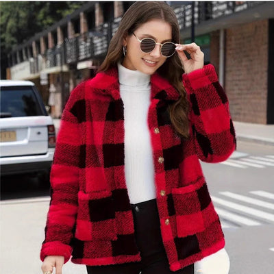 Women's Plaid Plush Long-sleeved Winter Fashion Casual Jacket itouch exclusive botique