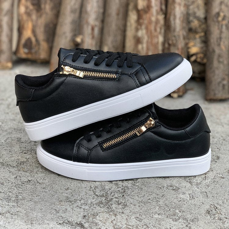 Women's Versatile Leather Side Zipper Casual Sports Shoes