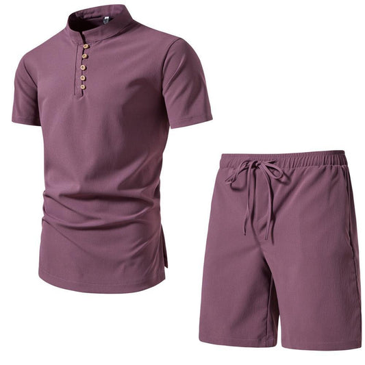 Men's Solid Color Short Sleeve Two-piece Chinese Style