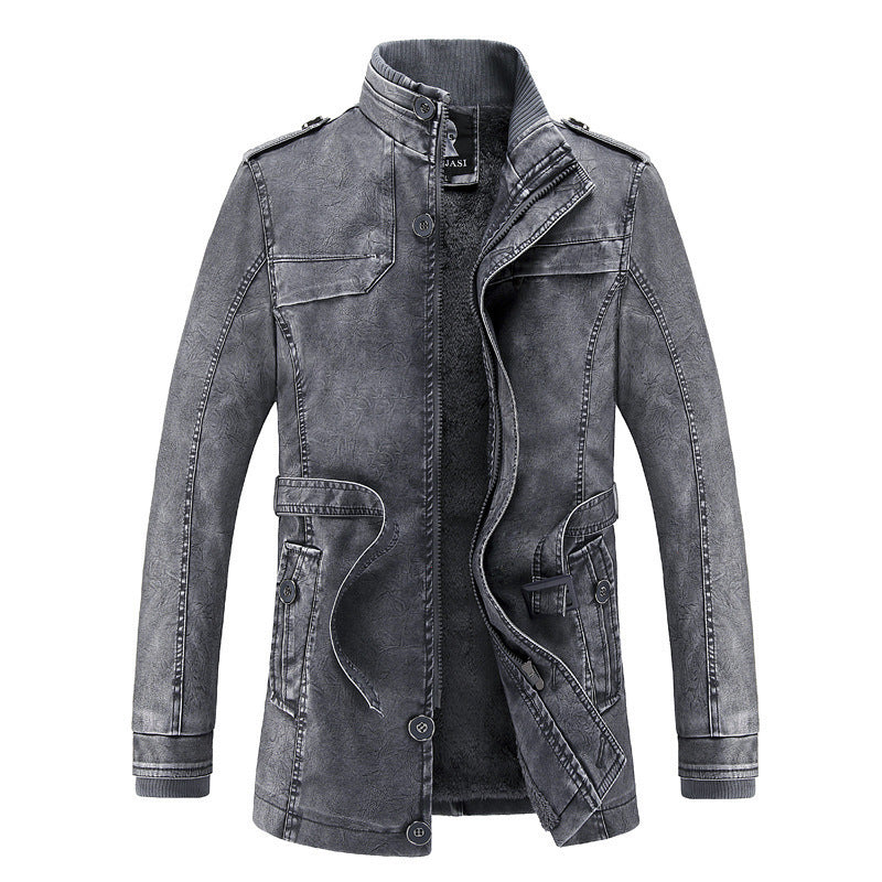 Men's Casual Stand Up Collar Korean Version PU Leather Jacket