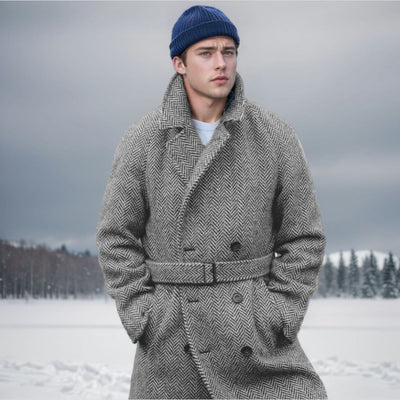 Fall Winter Men Mid-length Woolen Plaid Double Breasted Cotton Padded Thickened Coat itouch exclusive botique