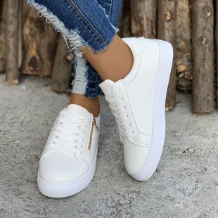 Women's Versatile Leather Side Zipper Casual Sports Shoes
