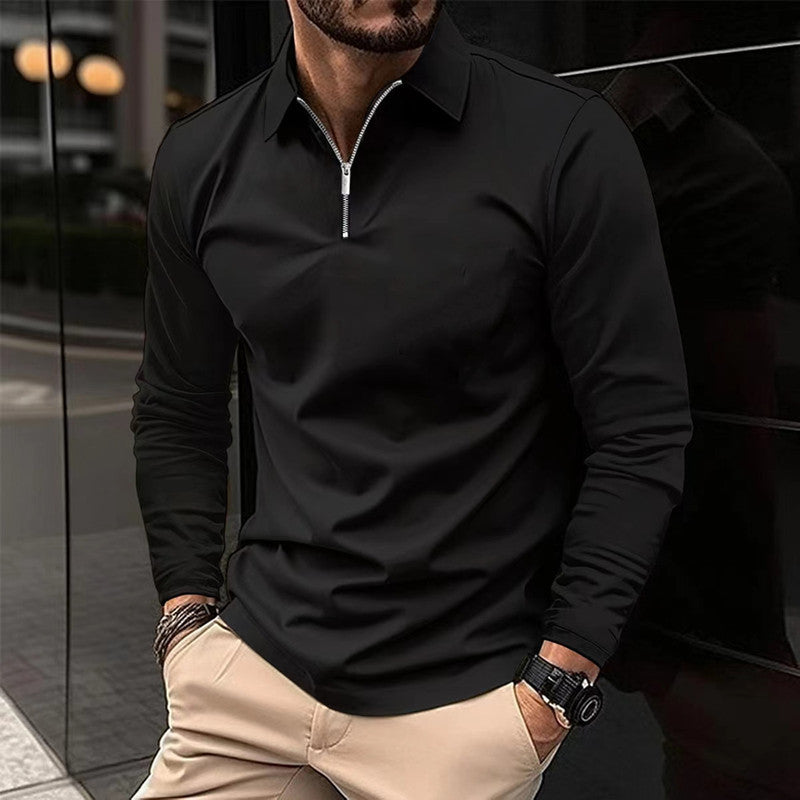 Zipper Men's Solid Color Long Sleeve Sports Polo Shirt iTouch Exclusive Boutique