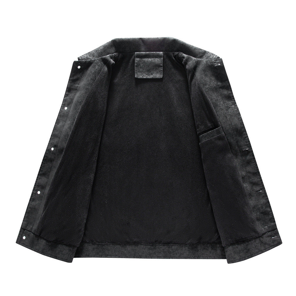 Men's Lapel Leather Jacket Chest Button Pocket Casual Slim Fit