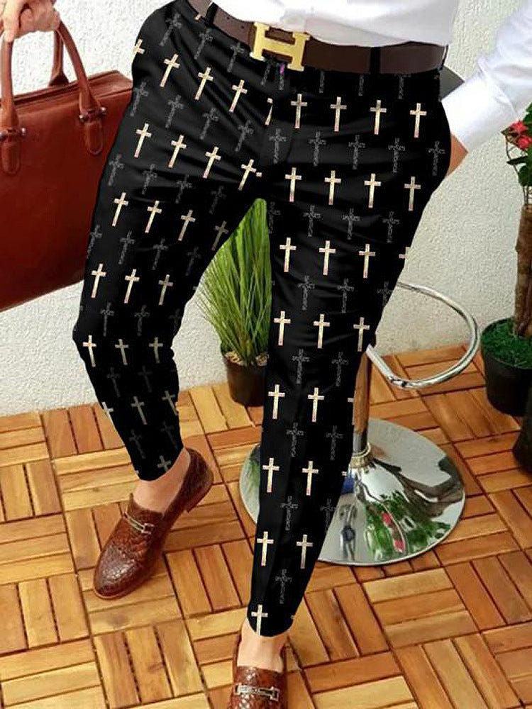 Casual Abstract Contrast Micro-stretch Trousers
