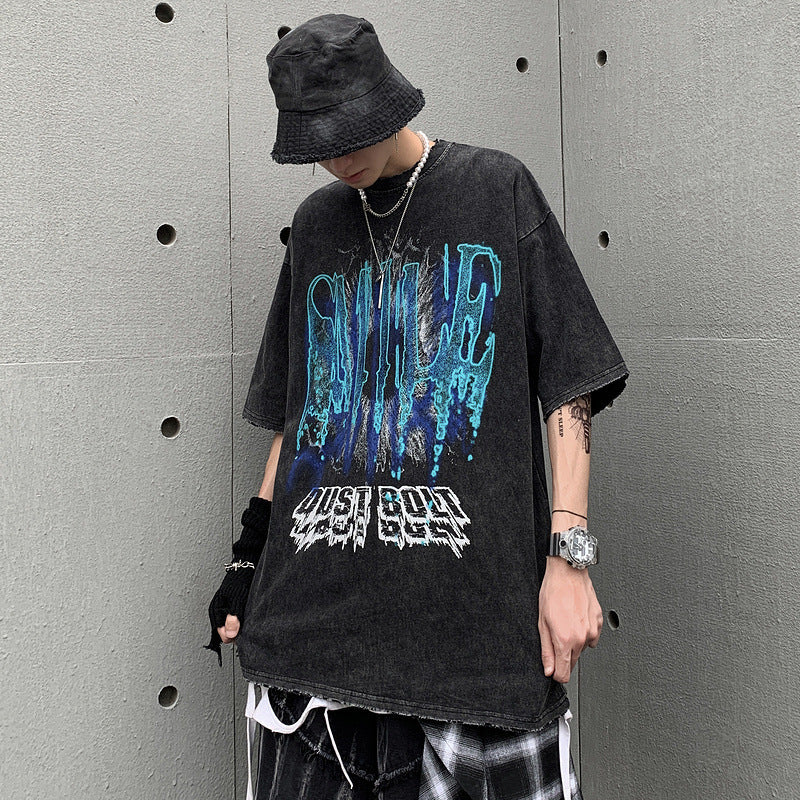 Loose Retro High Street Half Sleeve Short Sleeve