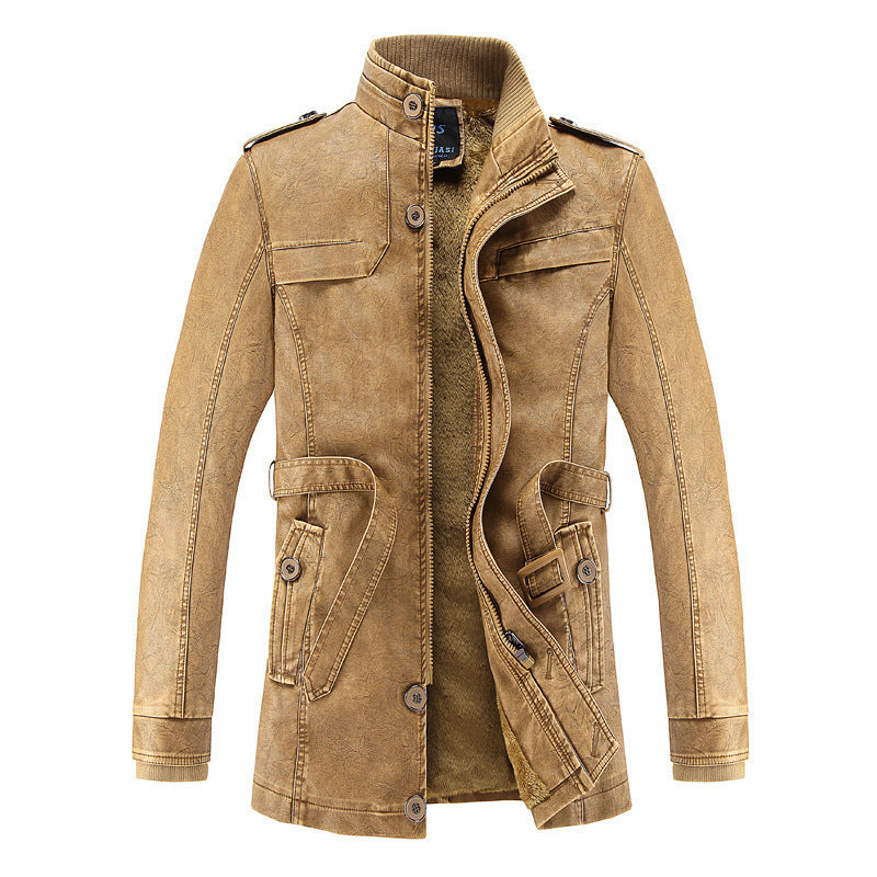 Men's Casual Stand Up Collar Korean Version PU Leather Jacket