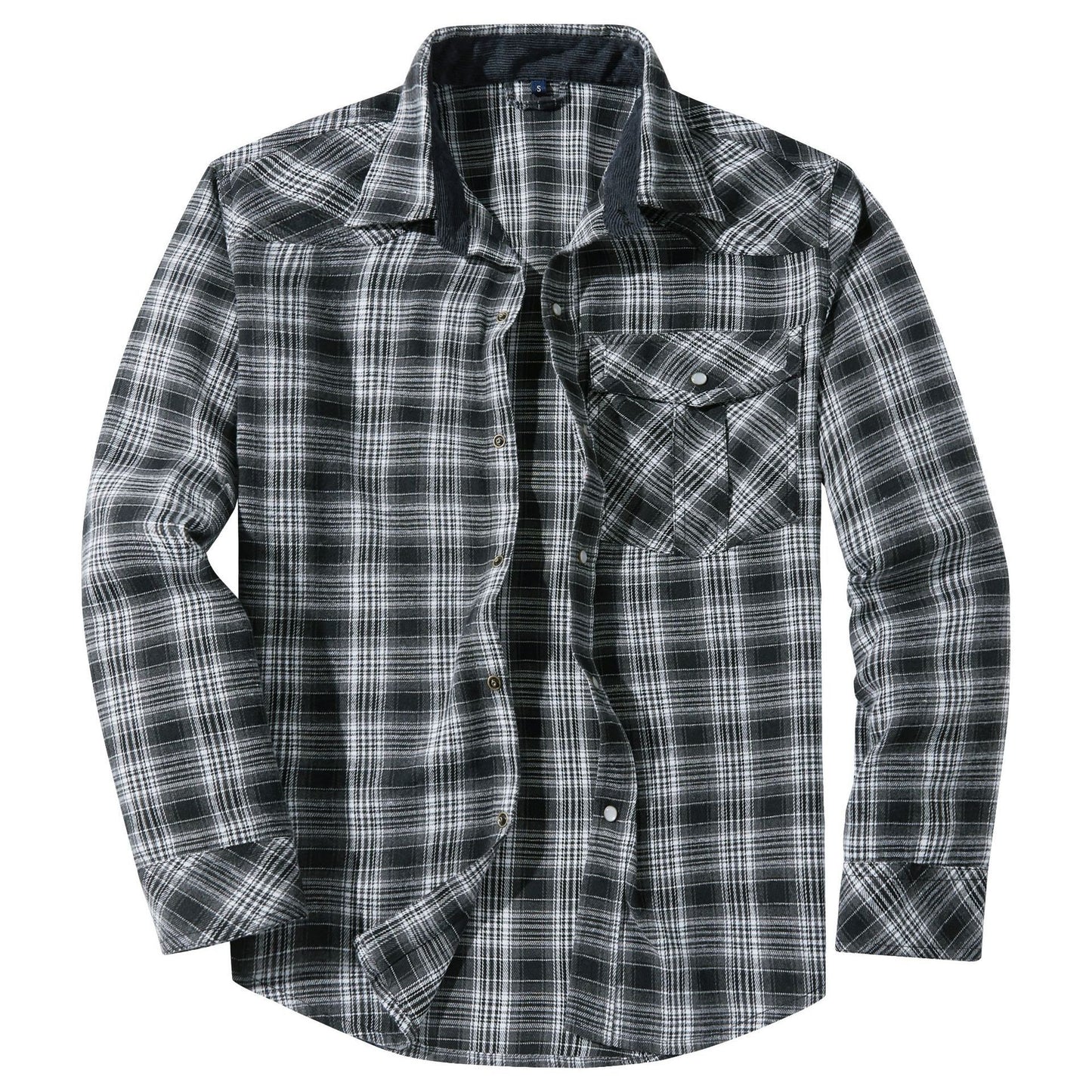 Flannel European And American Retro Pearl Buckle Western Style Long Sleeve Shirt