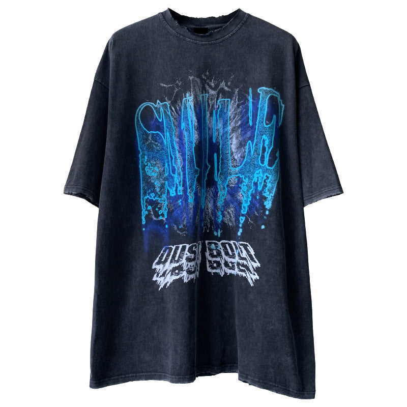 Loose Retro High Street Half Sleeve Short Sleeve