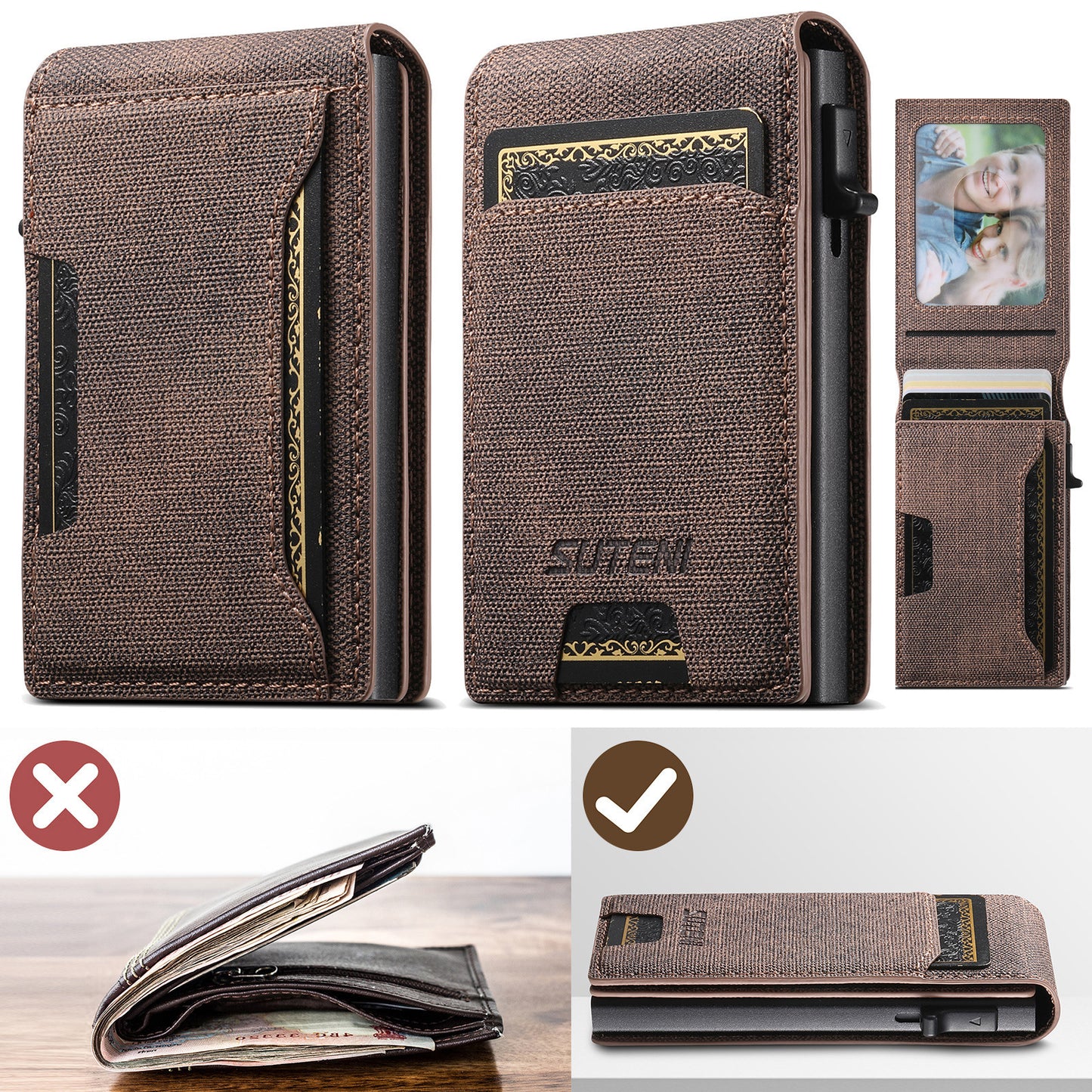Men's Denim Grain Frosted Leather Card Box Wallet
