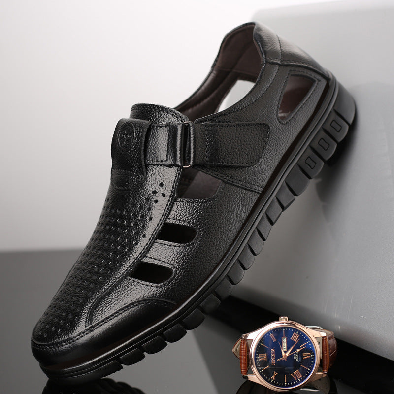 Men's leather hollow breathable sandals