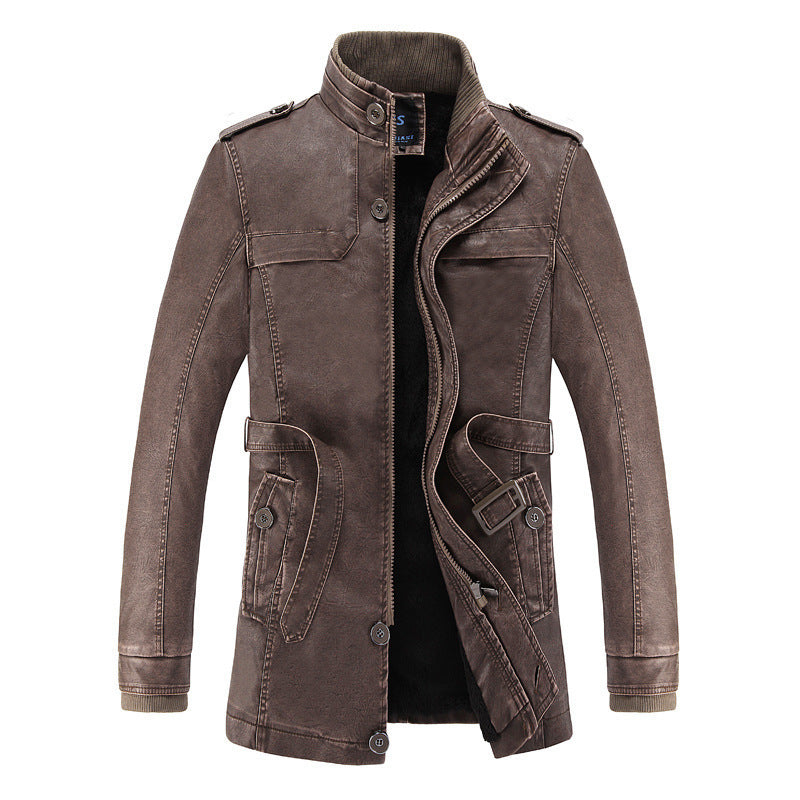 Men's Casual Stand Up Collar Korean Version PU Leather Jacket