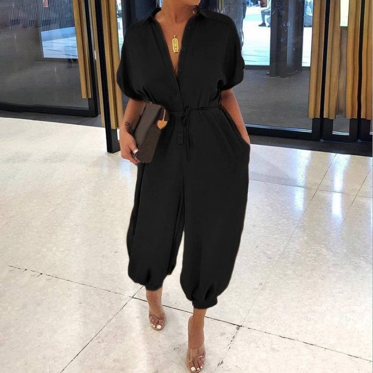 Retro women's short-sleeved button casual pants iTouch Exclusive Boutique